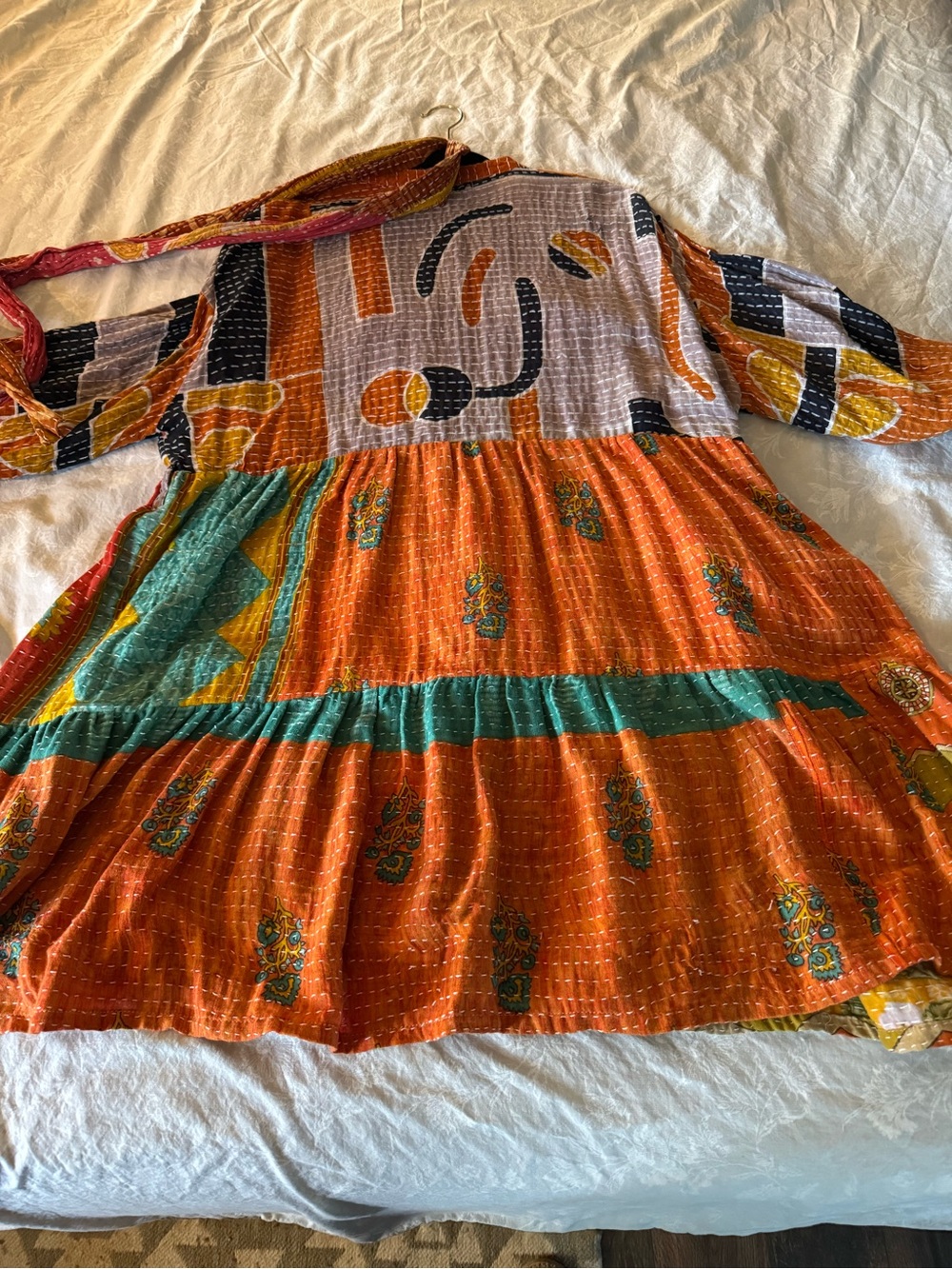 Boho Patchwork Midi Dress in Orange & Multicolor - Picture 4 of 4